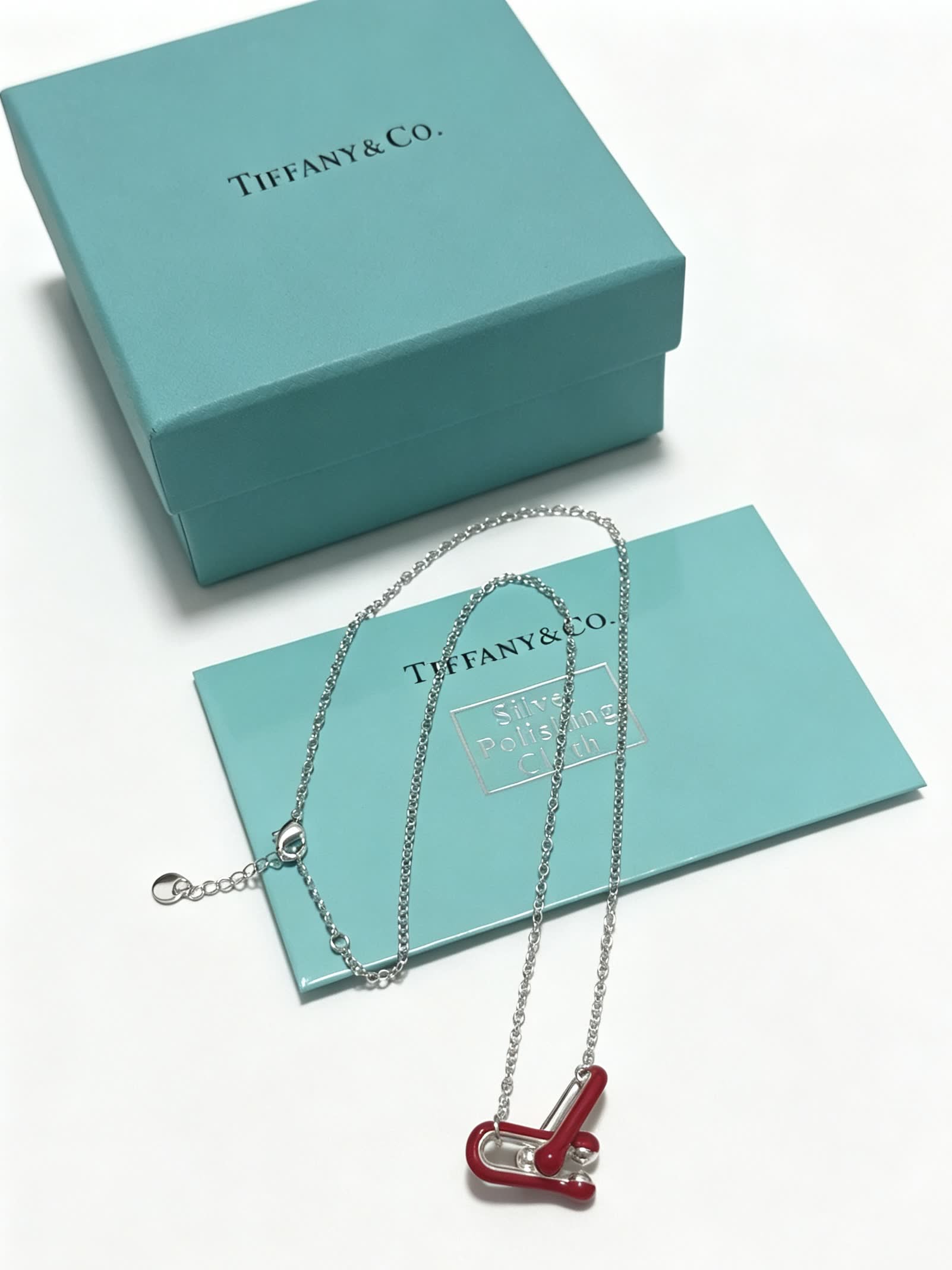 Tiffany & Co. Sterling Silver Red Enamel Atlas Necklace